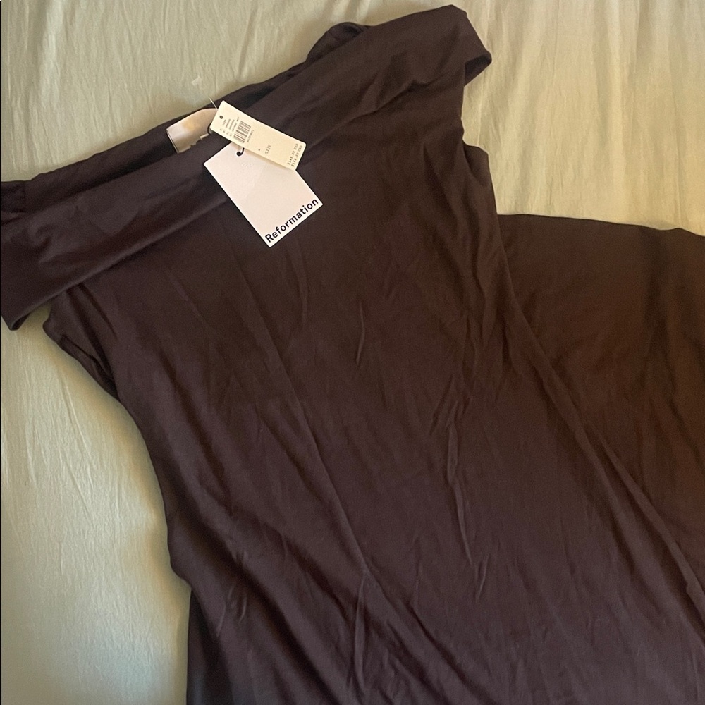 Reformation Chocolate Off-Shoulder Dress